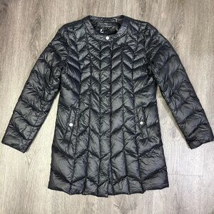 Via Spiga Black Down Puffer Jacket Mandarin Neck Mid Length Pocket Size Medium